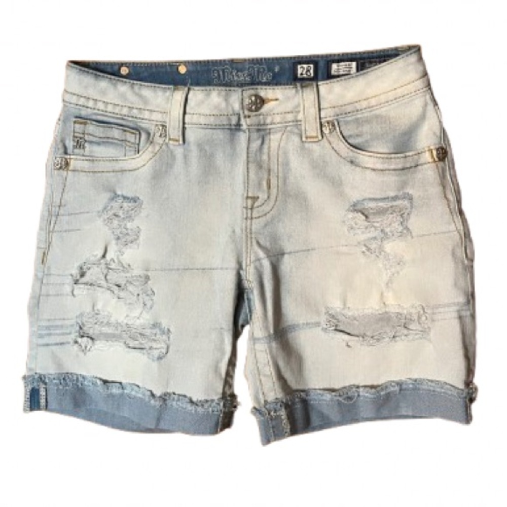 Miss Me Blue Distressed Jean Shorts